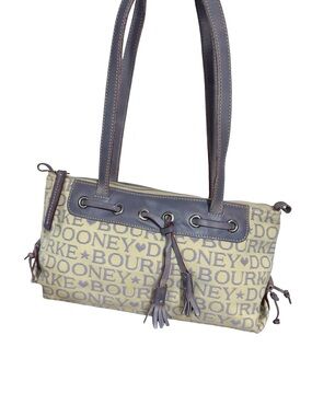 Dooney & Bourke Vintage Y2K Beige Logo Satchel with Lavender Trim Tassel Trendy